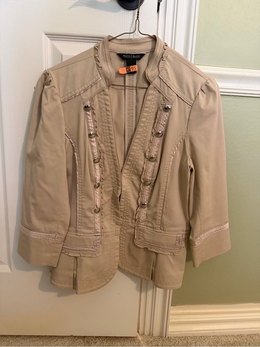 White House Black Market Tan Military-Style Blazer with Decorative Buttons